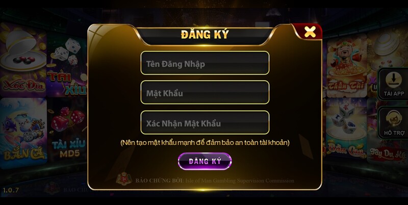 Giao diện form đăng ký account Hit Club